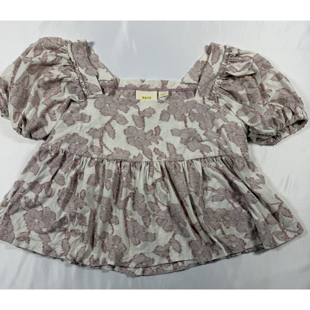 Maeve Anthropologie Floral Textured Blouse Top Medium Puff Sleeve Peplum Boho